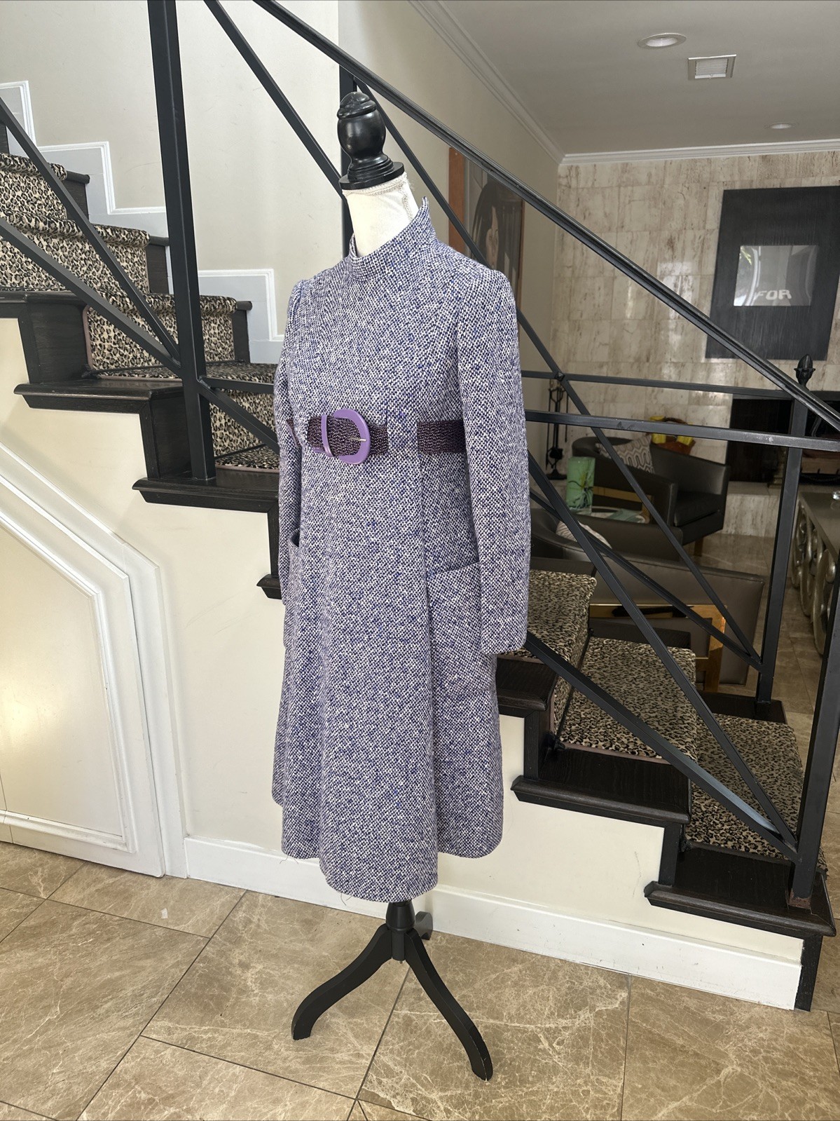 Geoffrey Beene Circa 1965 Purple Nubby Tweed Empire Swing Dress Vintage Size 6