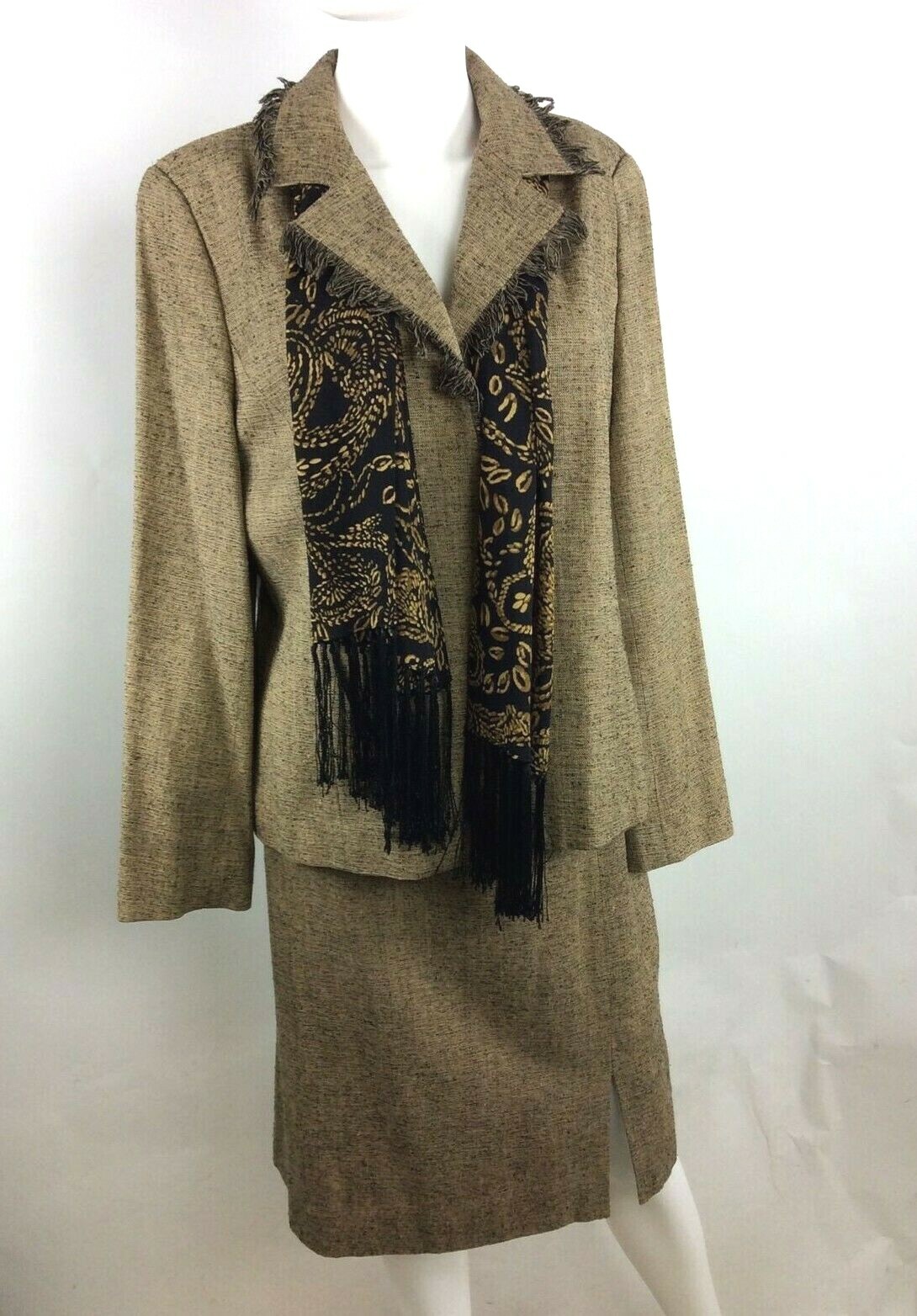 Ann May Vintage Women Silk Skirt Jacket Set Olive Size 12 (45)