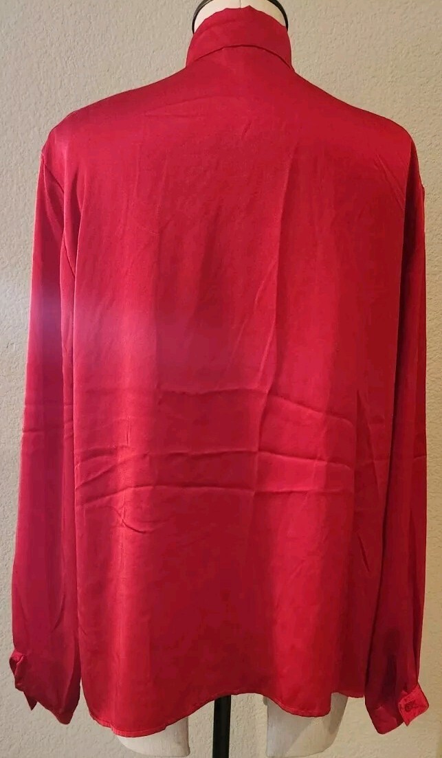 Vtg 80s Evan-Picone Red Silky Poly Neck Tie Secretary Blouse Women’s Size 12 Med