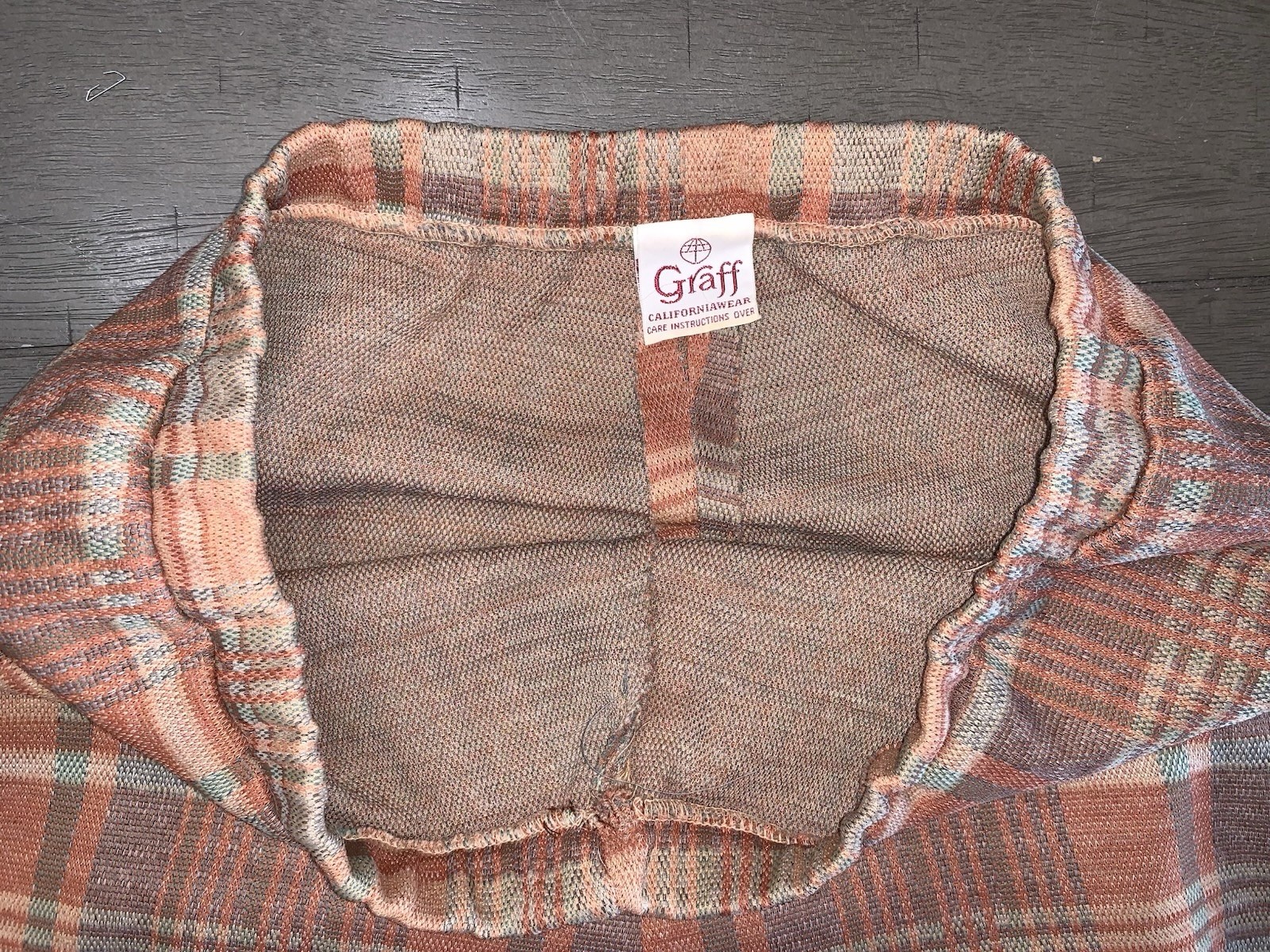 B7 VTG 25×30” SM GRAFF 60s PANTS RUST/TAN PLAID MCM FLARED MOD/GOGO DISCO PULLON