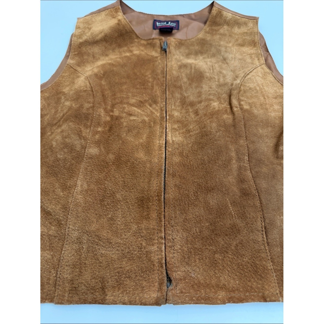 Vintage Leather Vest Minimalist Brown Zip Front Tailored 90’s Quiet Luxury