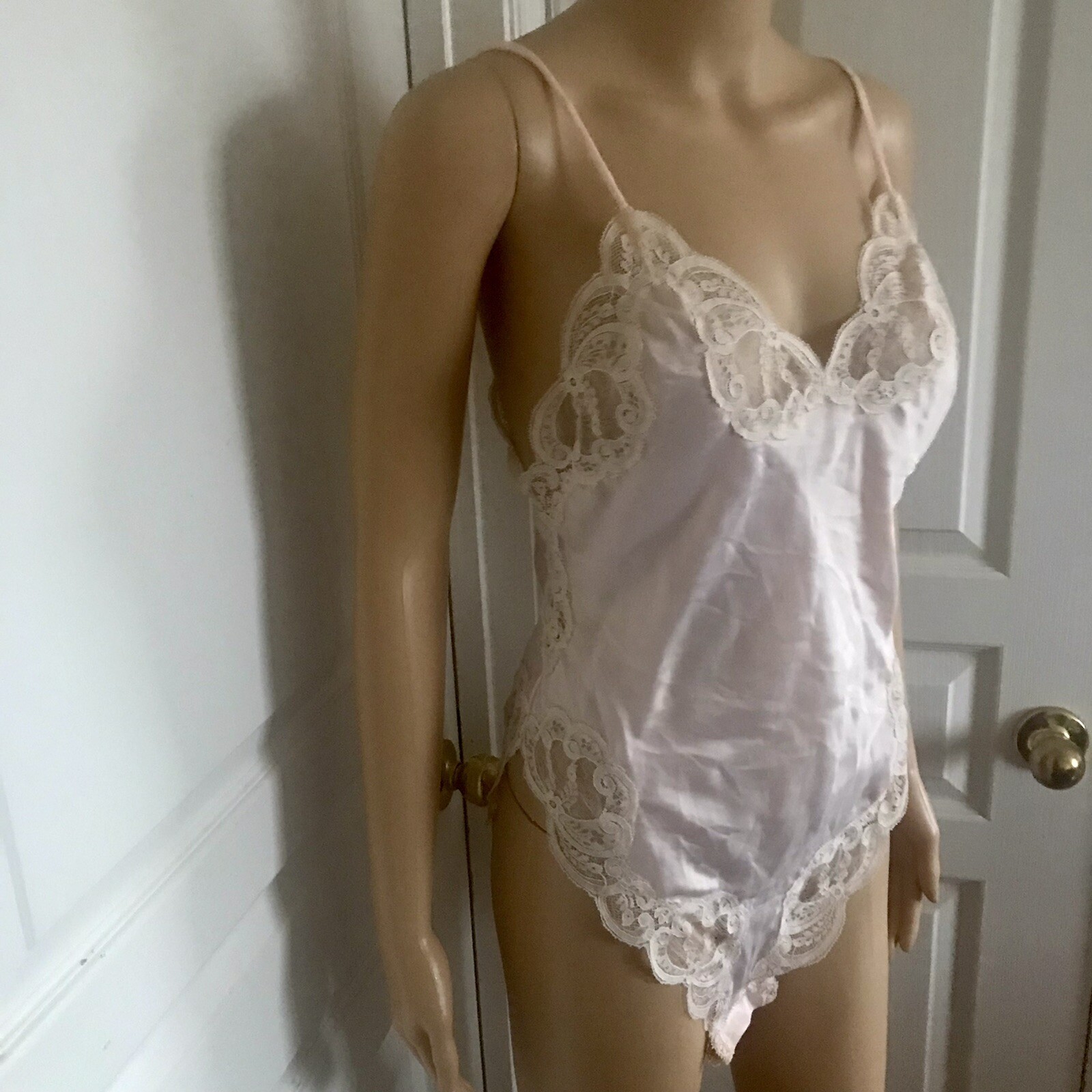 Vtg 60s 70s Wonder Maid Teddy Bodysuit Non Cling Teddie Lingerie 34 Lace Nylon
