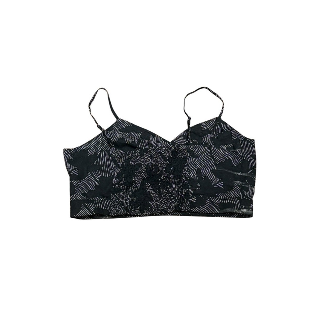 Universal Thread Black Floral Linen Blend Crop Cami Top, Size L, NWT