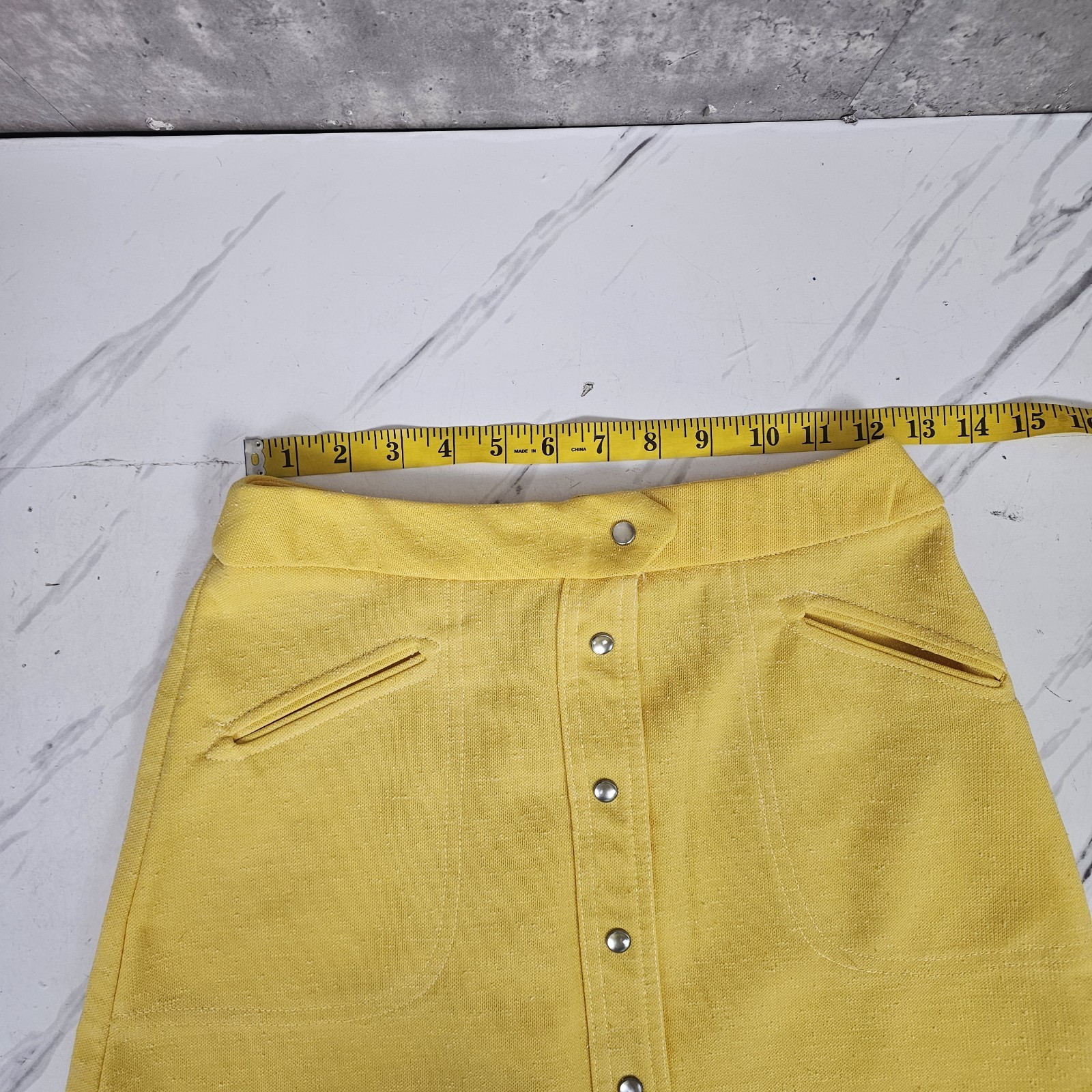 Vintage 60s McGregor Competitors Womens Yellow Dbl Knit Poly Aline Mini Skirt