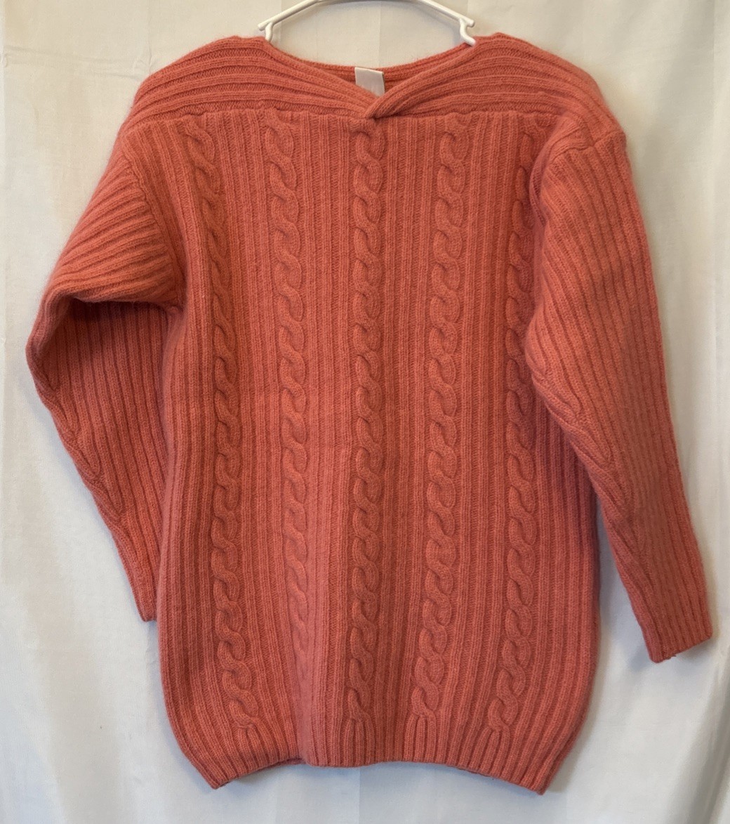 Vtg Clifford & Wills Pink Coral Cable Knit Sweater Lambswool Rabbit BoatNeck S