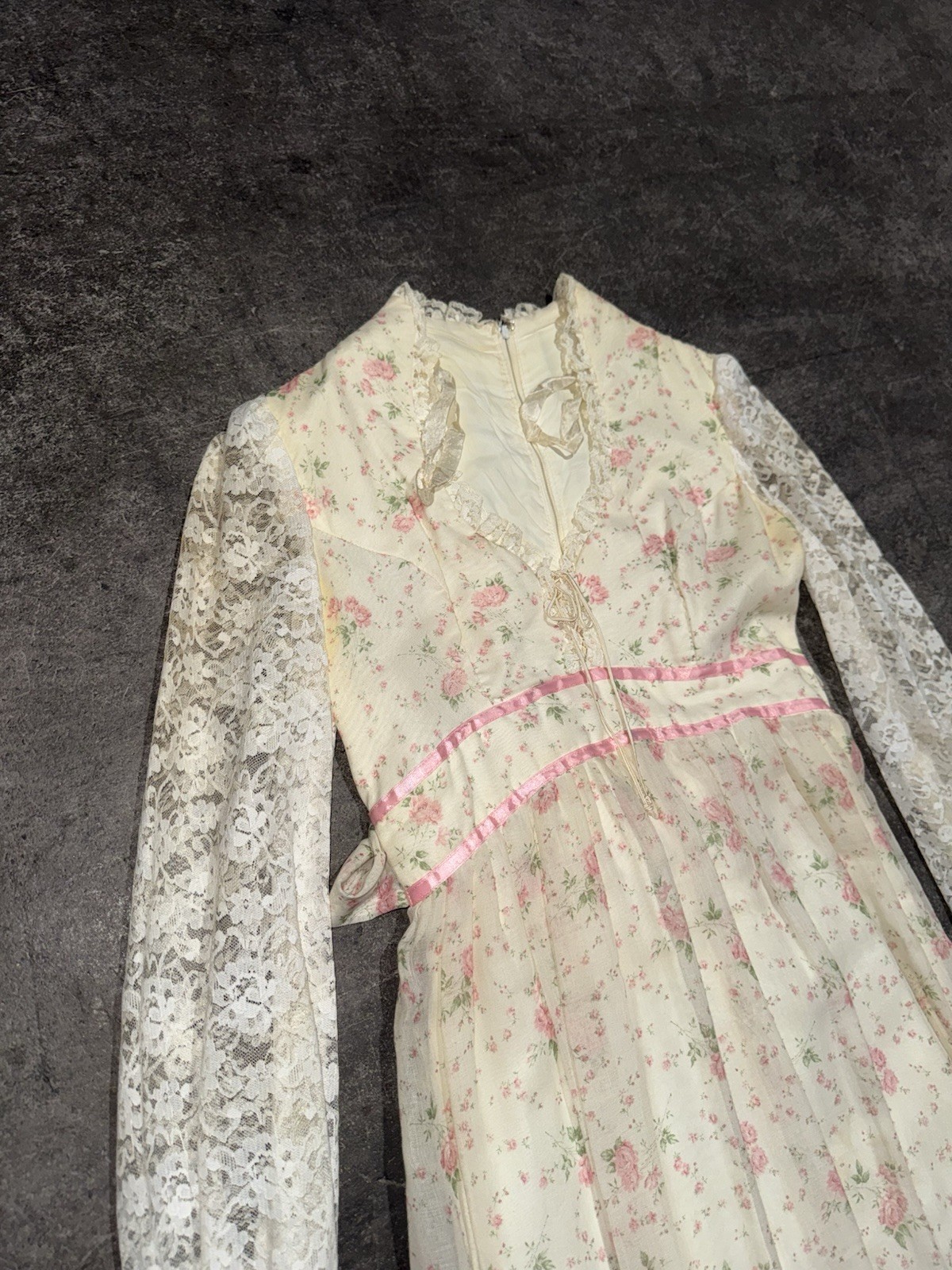 Vintage 60s 70s Boho Floral Peasant Victorian Cottage Core Prairie Dress XS