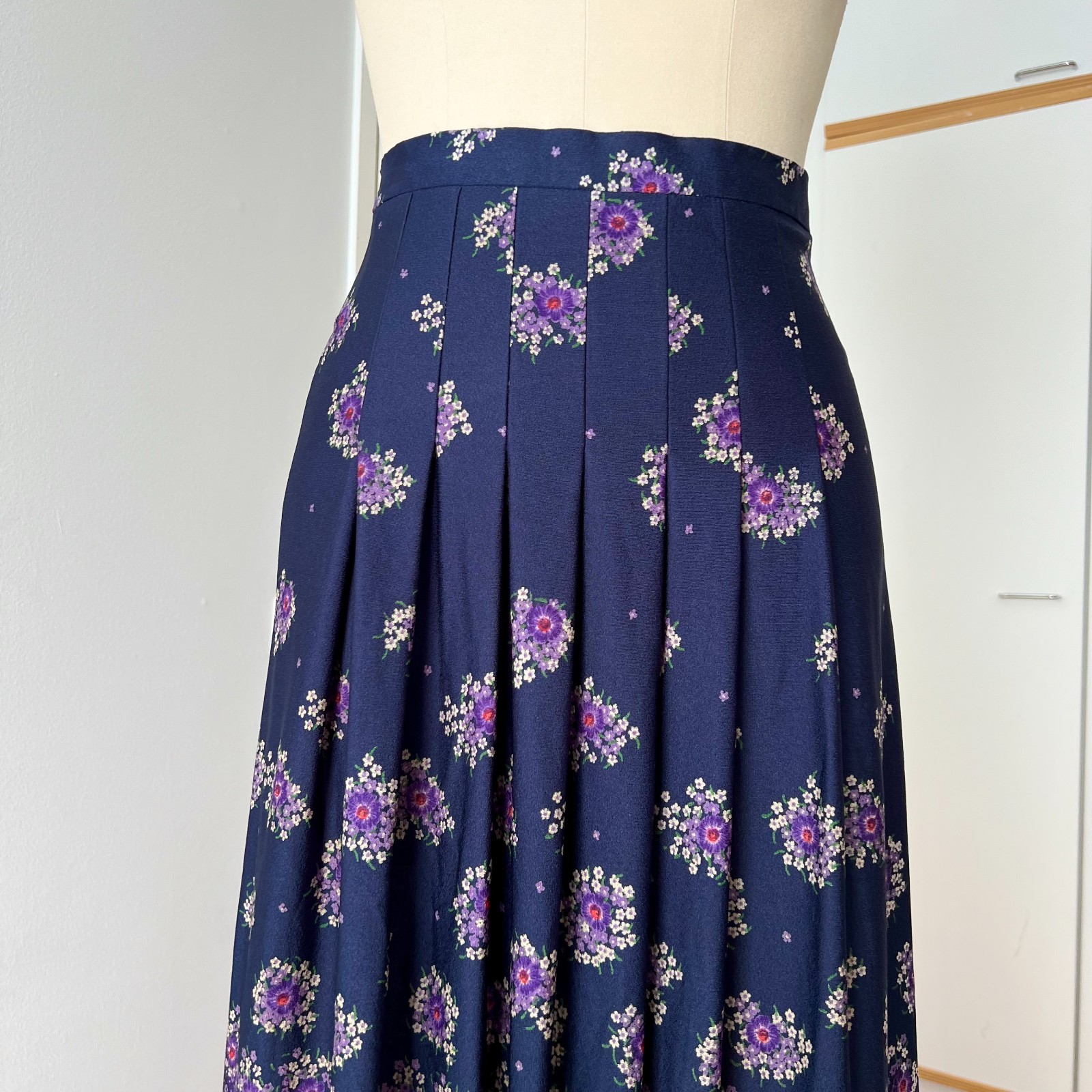 1970s Floral Pleated Maxi Skirt High Waist Boho Prairie Cottagecore Long Aline