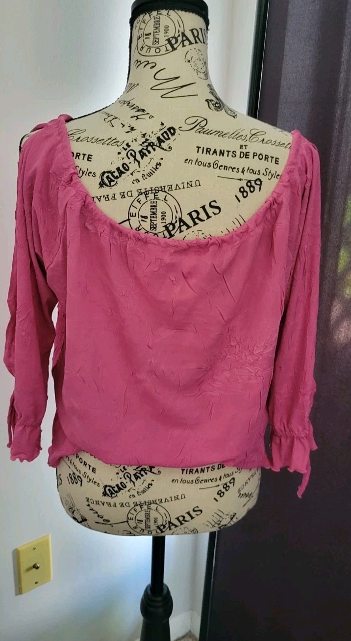 VTG Pretty Girl of Ca Hot Pink Cold Shoulder, Off Shoulder Ruffled Top XL