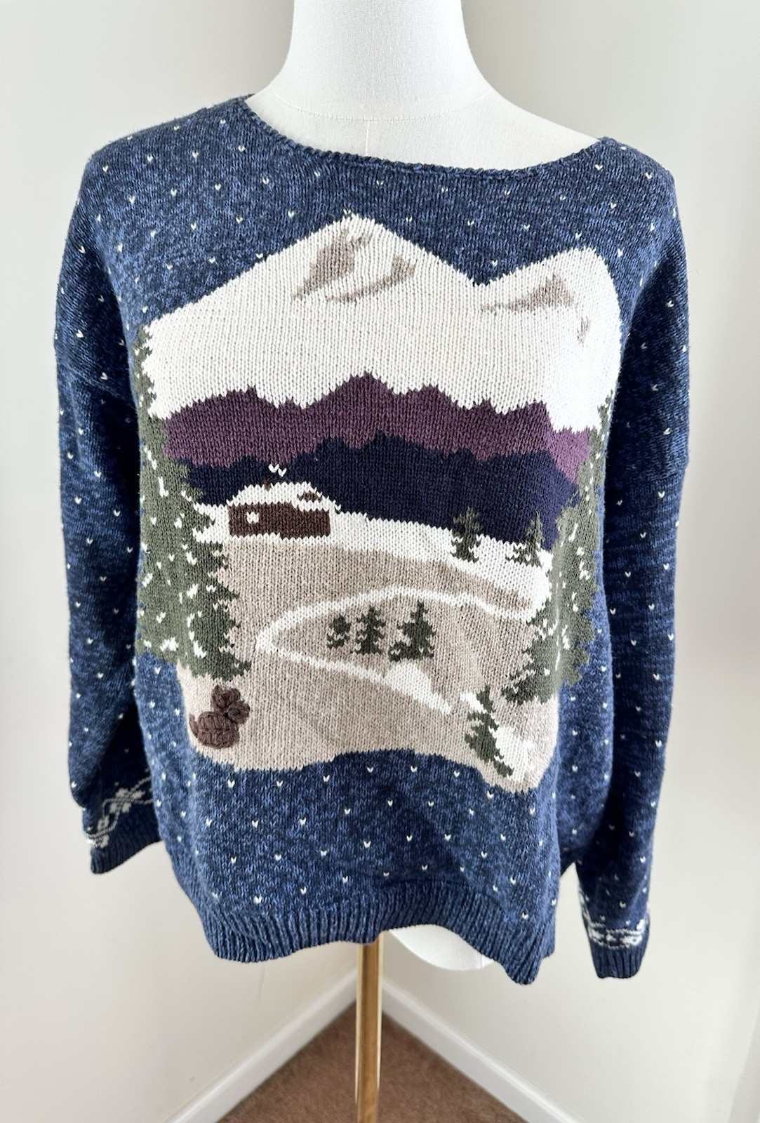 Vintage B. Moss Cozy Winter Landscape Sweater Women’s M Cottagecore Cabin