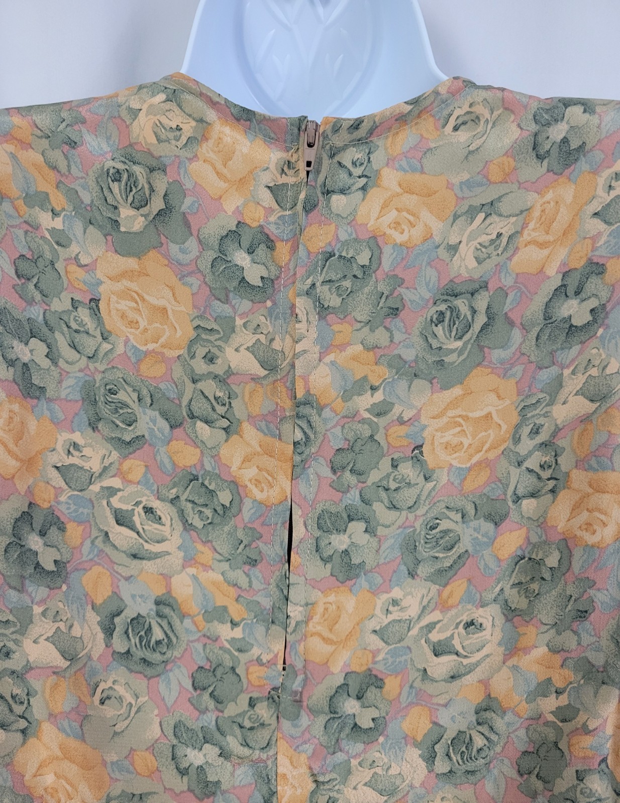 Vintage Taurus II Muted Green & Gold Floral Blouson Dress w Belt Size 4