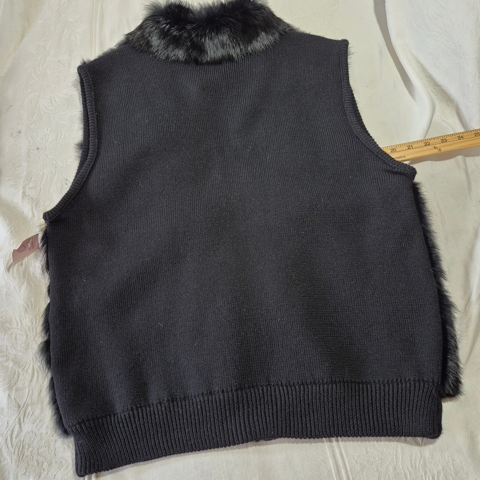 VTG 80s Rochelle California Real Rabbit Fur Wool Sweater Vest Black Medium MINT