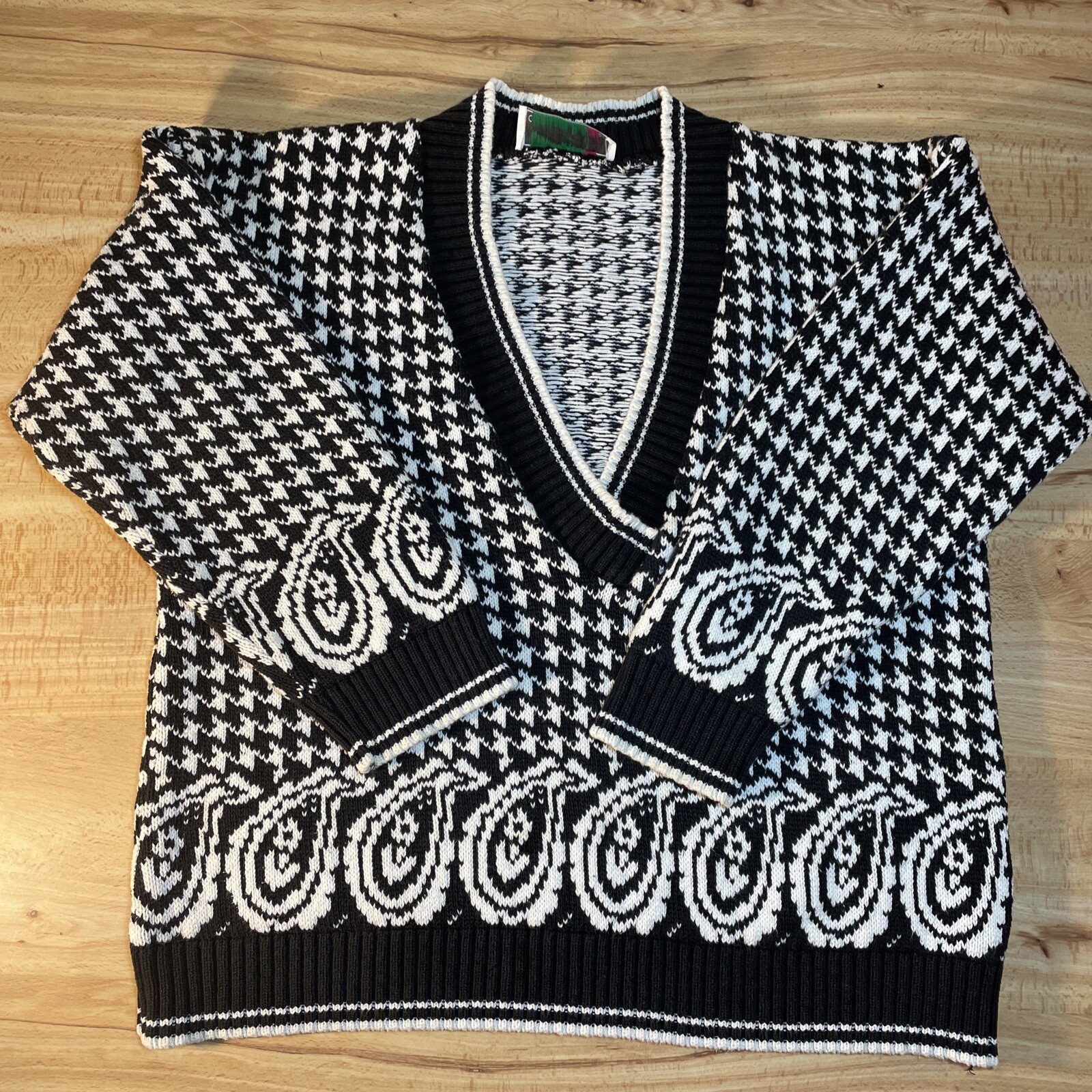 VTG Christopher & Banks Women Knit Cotton Sweater Size L All Over Shell Pattern