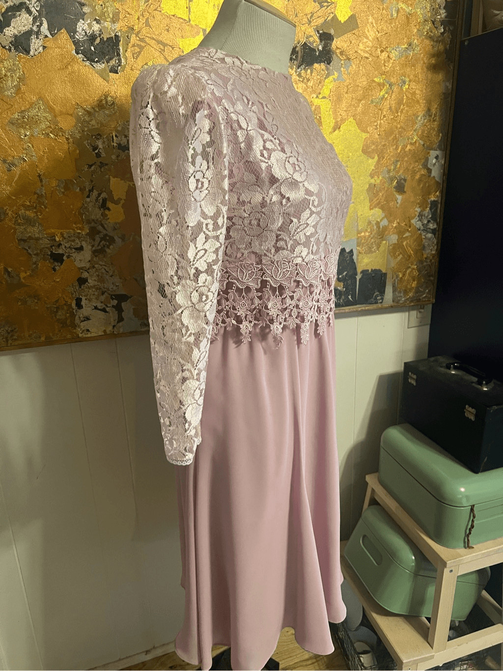 WOW NWT $138 Vintage Mavinette Pink Lace & Poly Mother of The Bride Formal Dress
