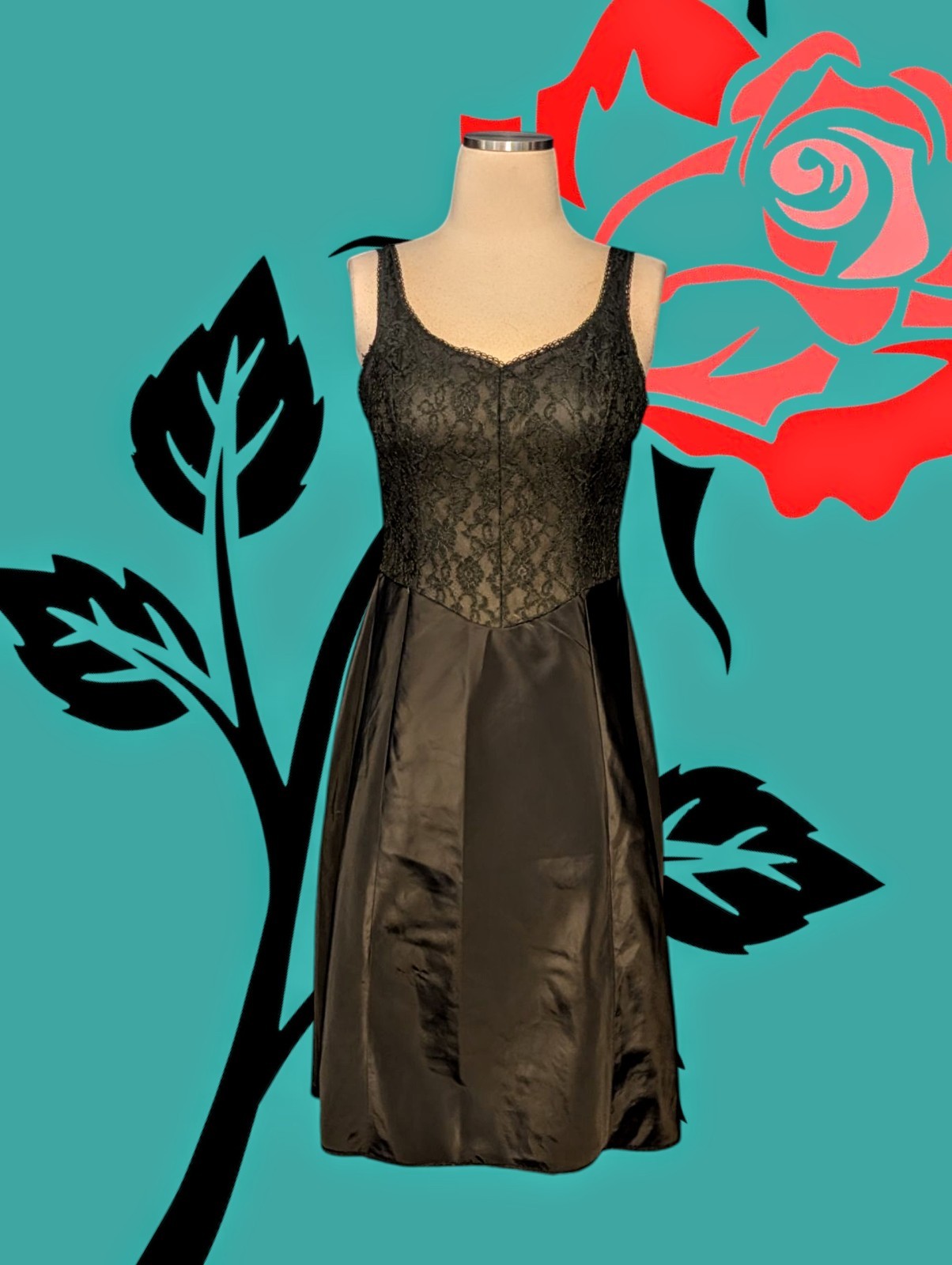 WONDER MAID Fine Lingerie Black LACE Front Slip Dress Women’s Medium 36 VINTAGE