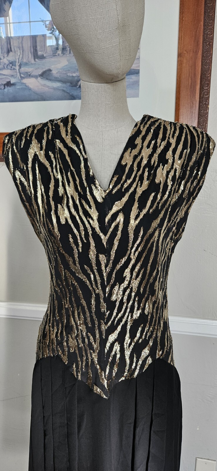 Vintage Gold And Black JSJ formal 1980s Dress