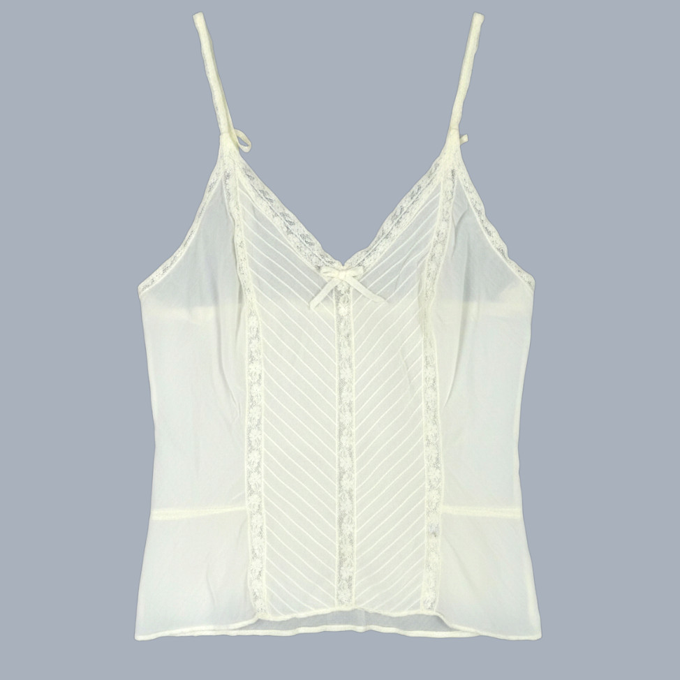 VTG SEAMPRUFE CAMISOLE CAMI TOP Off-White Wamsutta LACE TRIM Pintuck Pleats 32