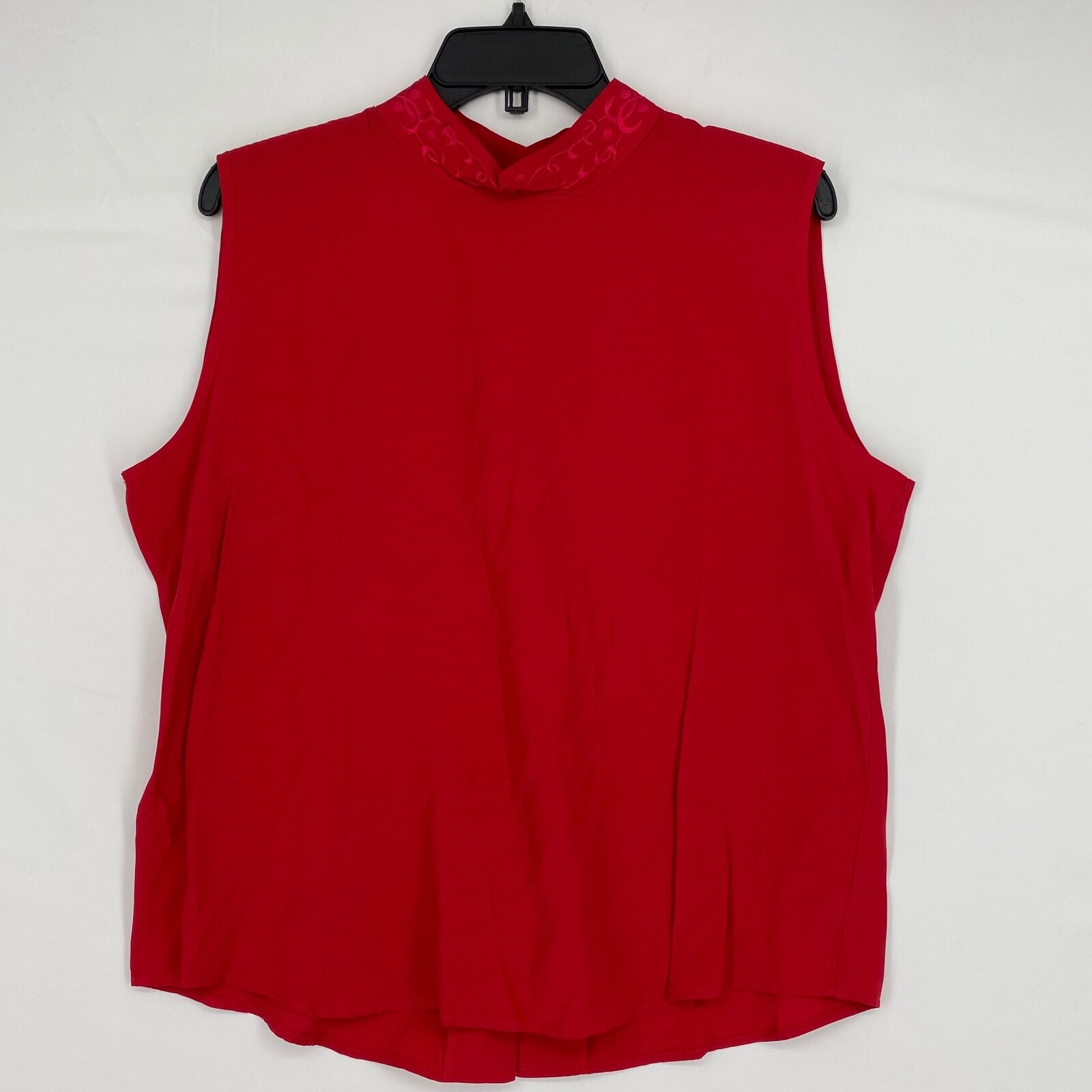 Gloria Lance Womens Large Vintage Mock Neck Top Red Embroidered Missing Button