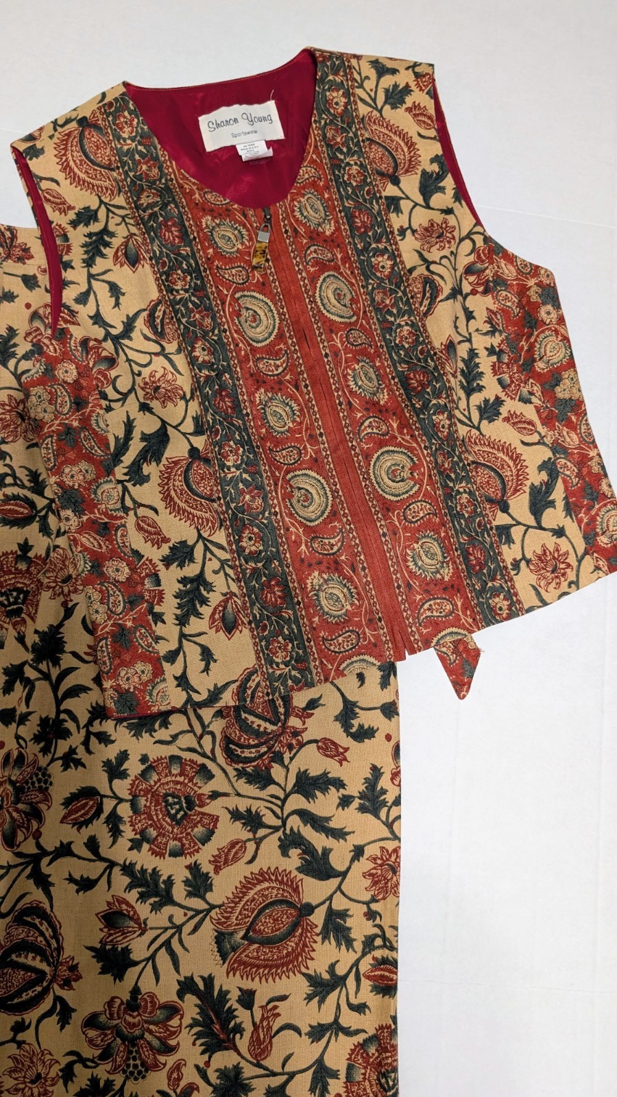 Vintage 90’s Sharon Young Folk Bohemian Artsy Midi Skirt Vest Set Women’s Small