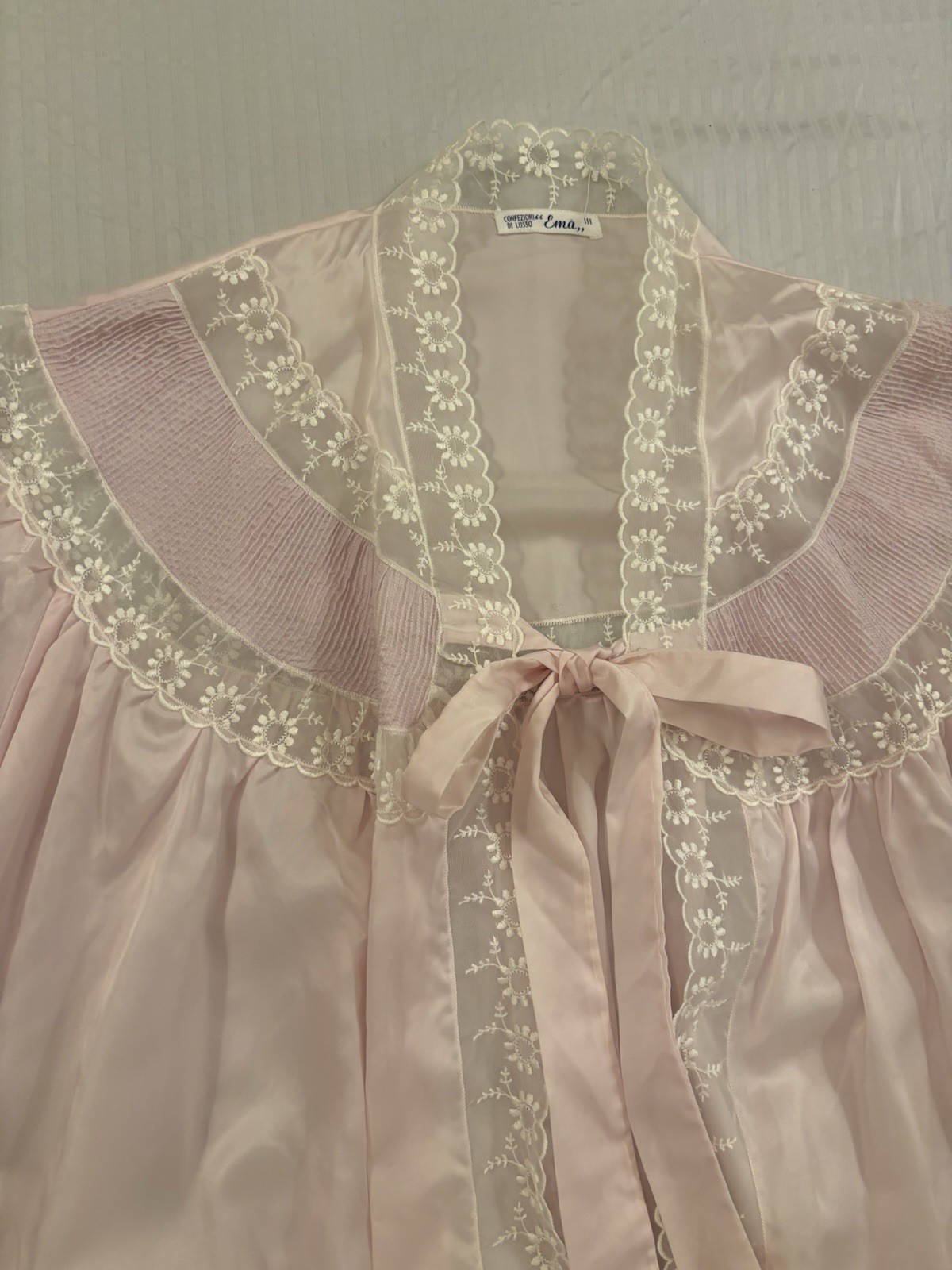 Vintage Italian Nightgown Housecoat Pale Lilac Lace Made in Italy