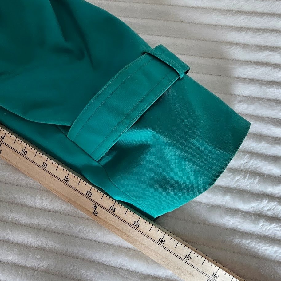 J. Gallery Womens Vintage Belted Trench Coat 9/10 Petite Teal Green Classic Prep