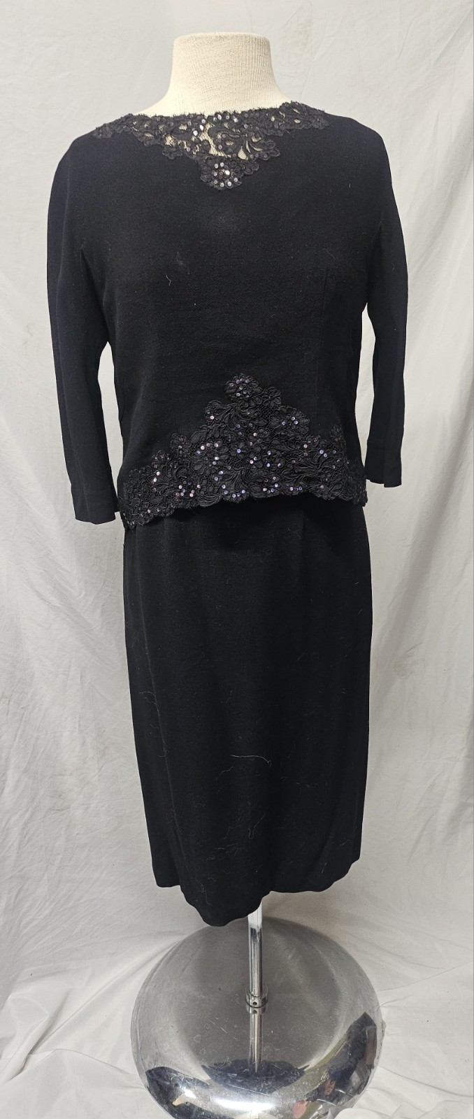 Antique 1920’s 30s Black 2 Piece Shift Dress & Jacket Flapper Style S/M