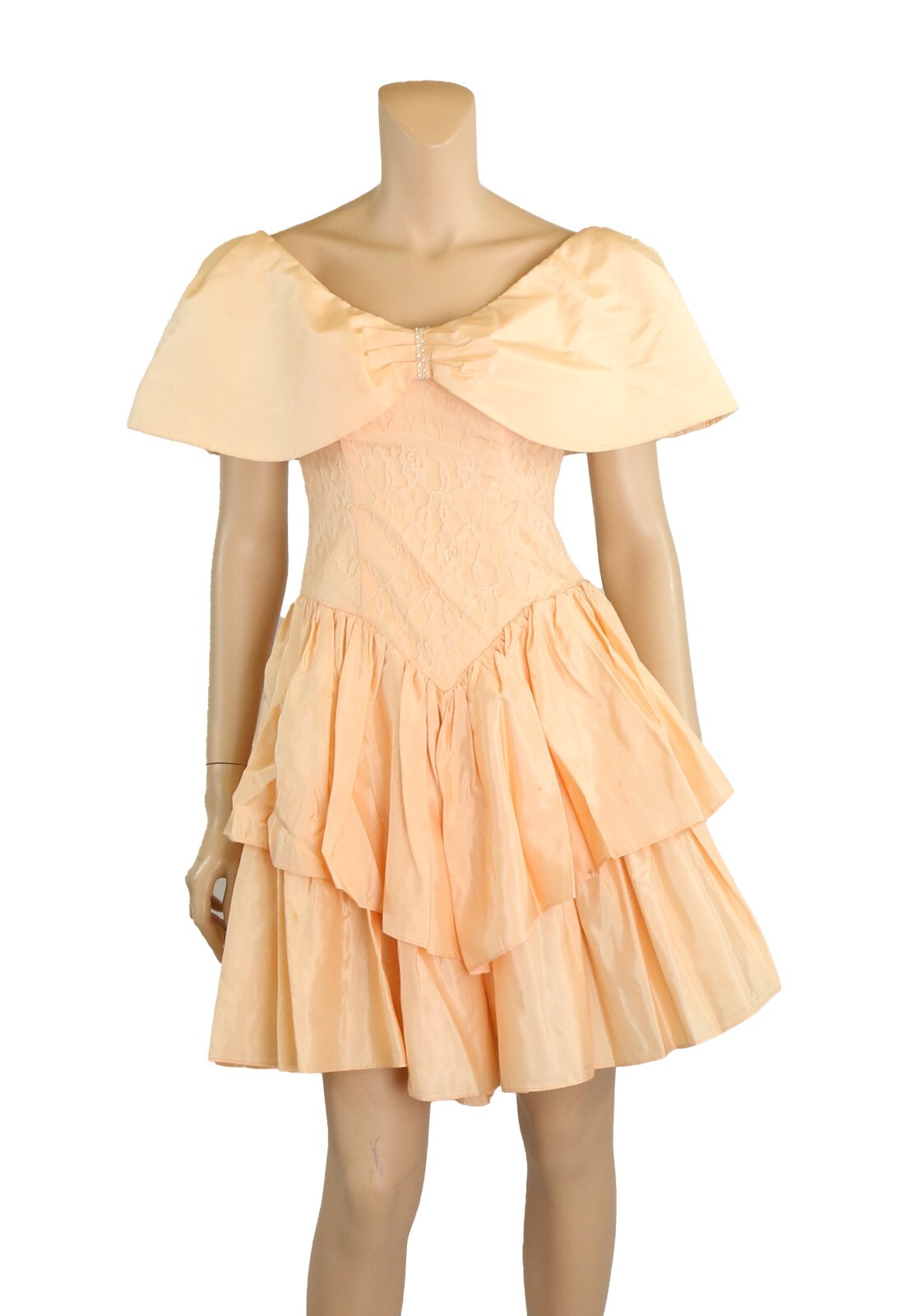 Diamond’s Run Vintage 80s Peach Lace & Taffeta Tiered Party Prom Dress sz 5-6