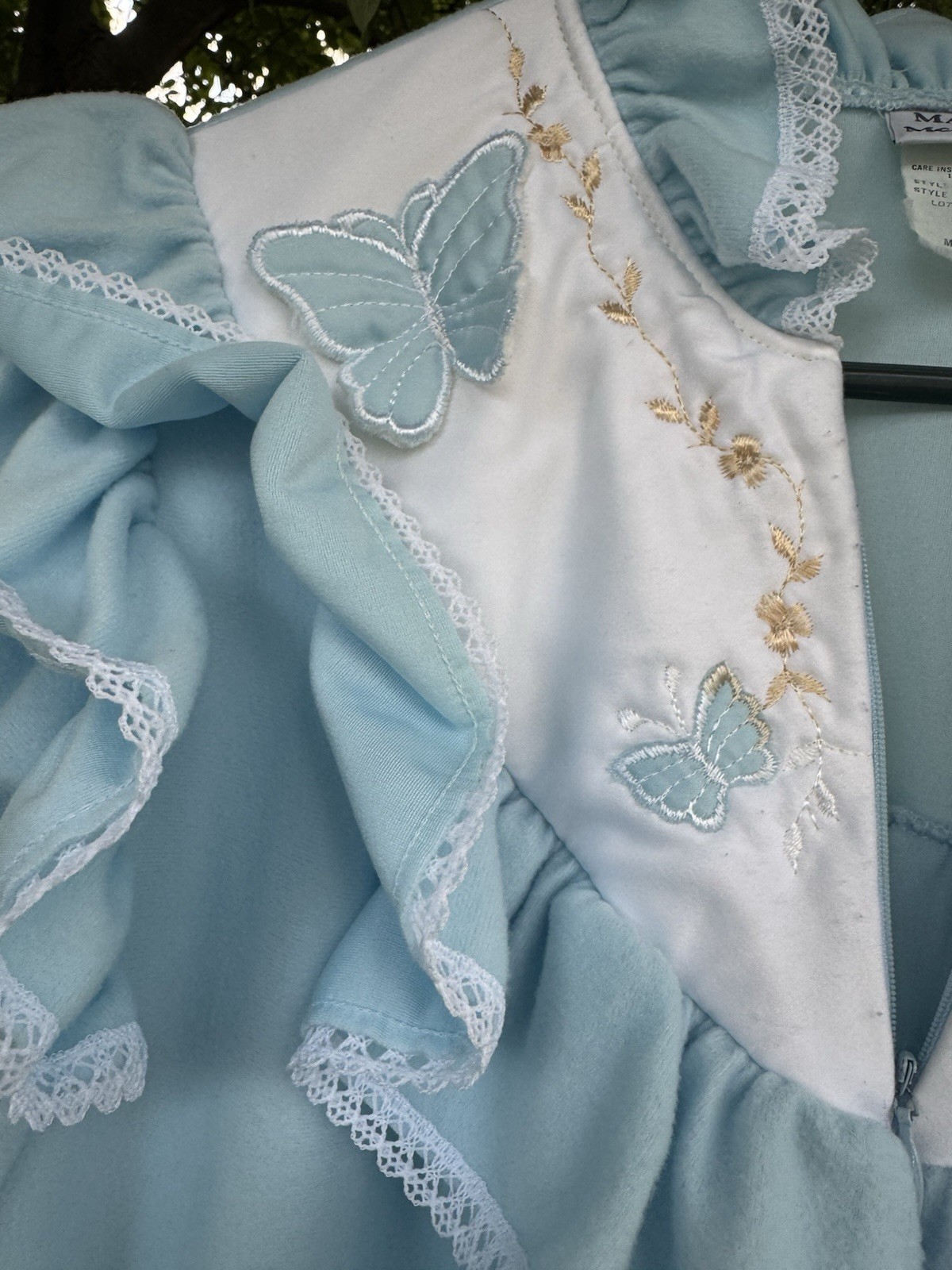 Maggie And McQuade Vintage Baby Blue Long Nightgown With Butterflies Embroidered