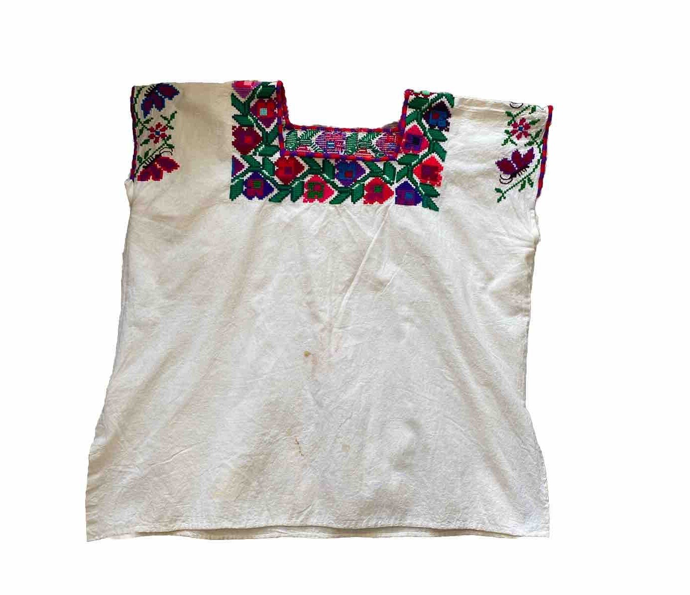 Vintage Peasant Top Hungarian Blouse Authentic Embroidered Cotton Large