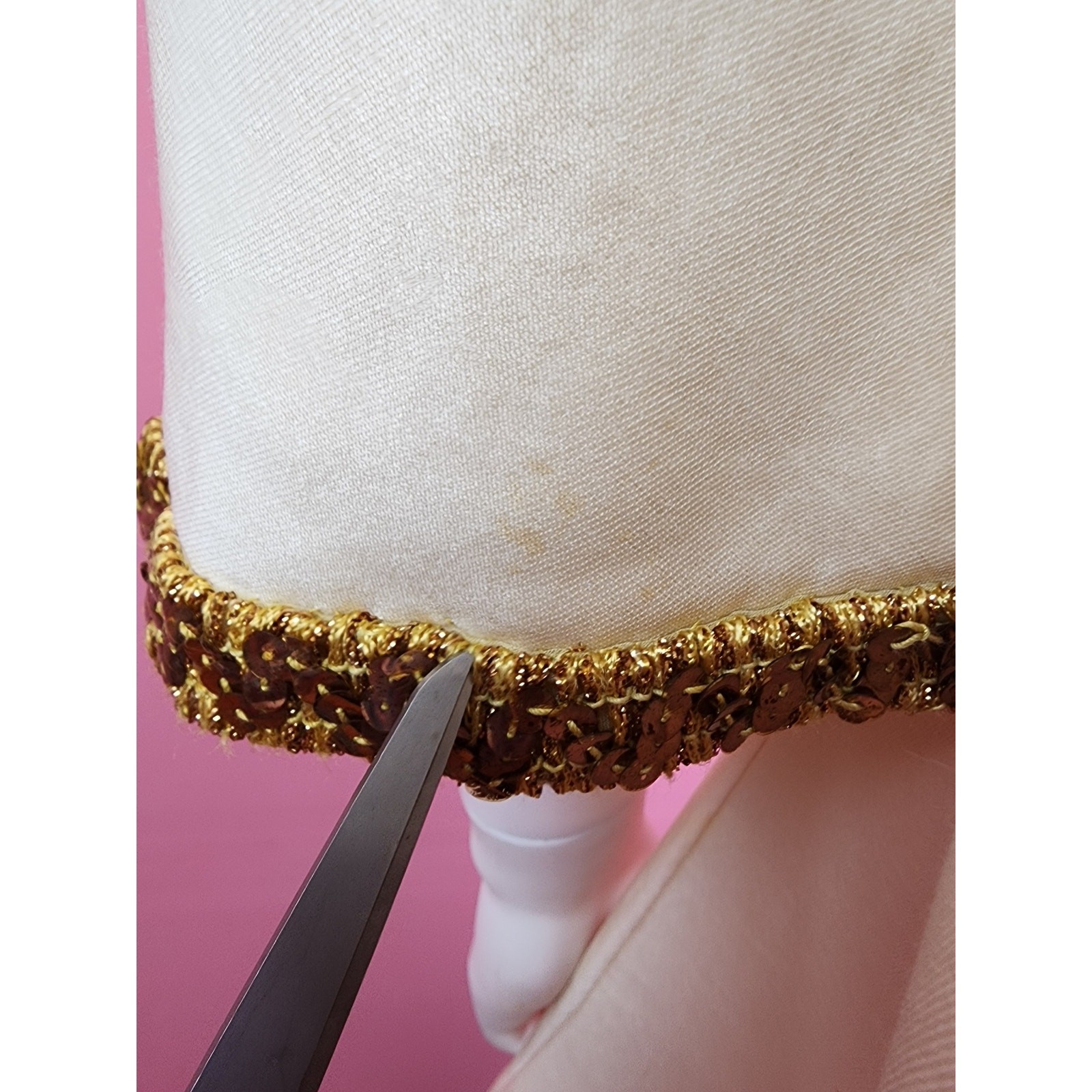 Vintage 1960’s Champagne Cream Gold Cord Trim Rhinestone Shift Dress I. Magnin