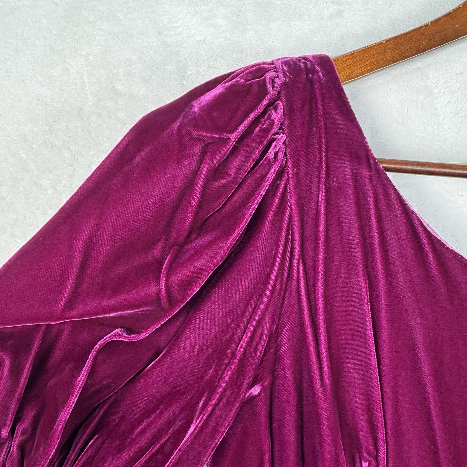 Vintage USA Velvet Taffeta Maxi Dress Burgundy Pink Puff Sleeve 20