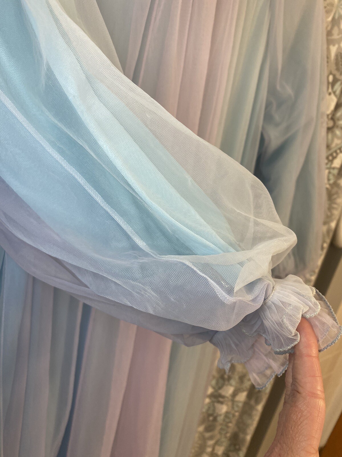 Vintage Cheoette 2 tone 2 layer Chiffon Peignoir Robe Med Blue & Purple