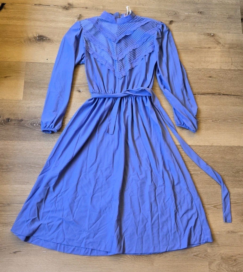 Cathy Sue Dress 8 Vintage 70’s/80’s Secretary Tie Waist MIDI Geek Nerd Librarian