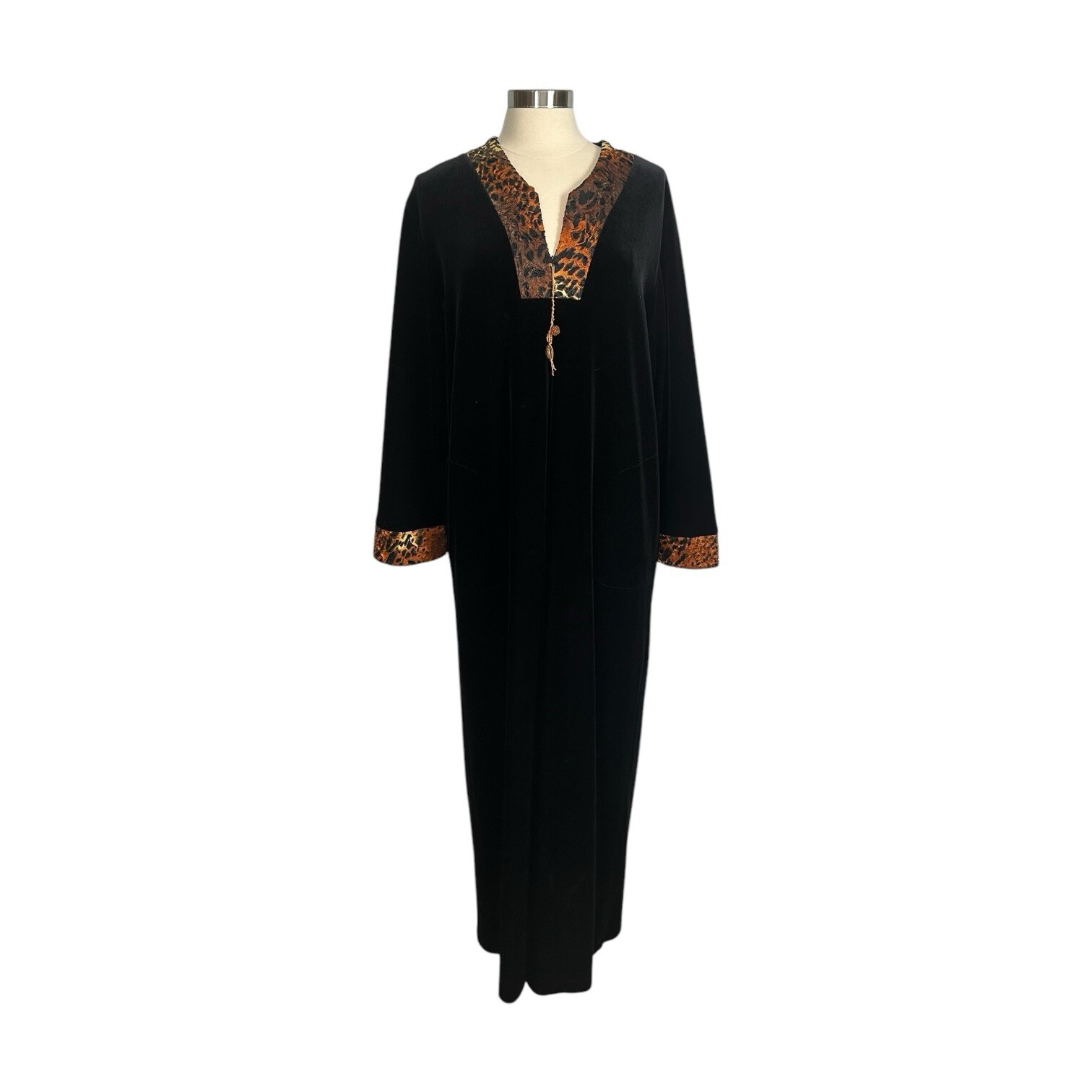 Diamond Tea Kaftan Robe Womens Large Black Velvet Long Whimsygoth Boho Vintage