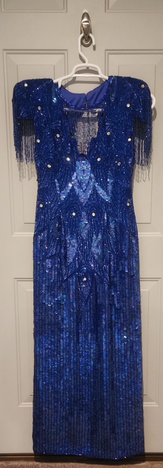 Blue Silk & Sequin Evening Dress, beaded accents, size 8/10*** see description