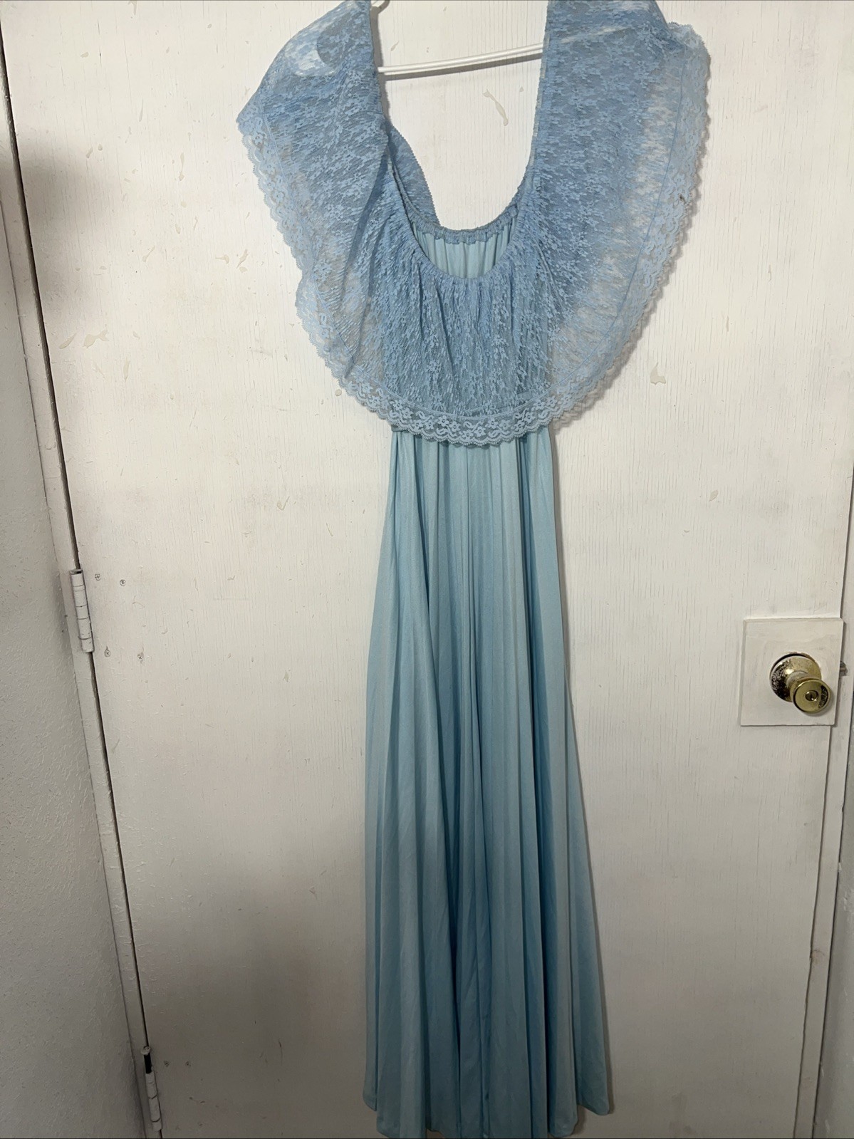 Vicky Vaughn Juniors Vintage Lace Off Shoulder Maxi Dress Tie Waist Blue