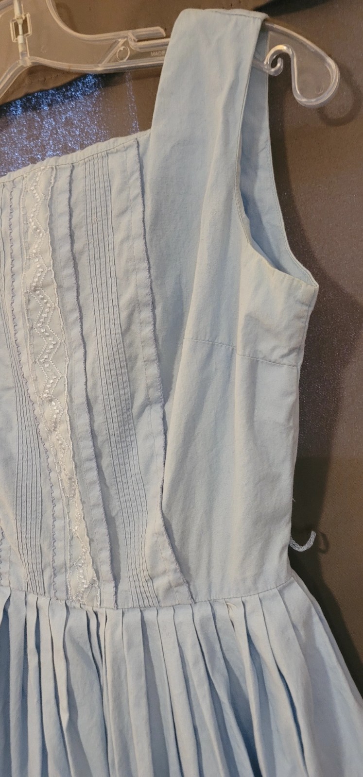 Vintage 1950s Betty Barclay Fit and Flare Dress Blue & white Embroidery Sz XS