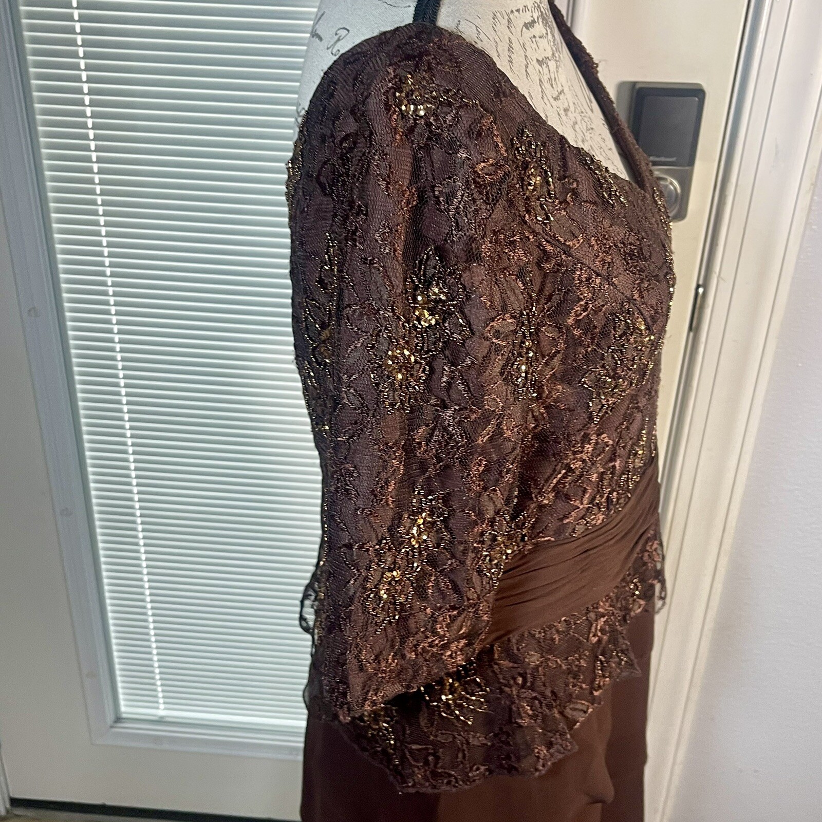 Camila Elbaz Vtg Mother Of The Bride Lace Sequin Ruffled Tier Spain Silk Dress