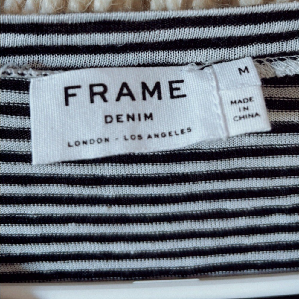 Frame 100% Linen Long Sleeve Striped Ruffle Cuff Top Size Medium