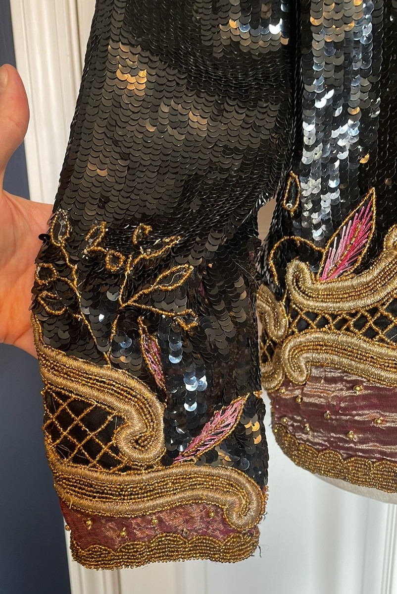 Vintage STUNNING Heavily Sequined Beaded Embroidered Silk Jacket