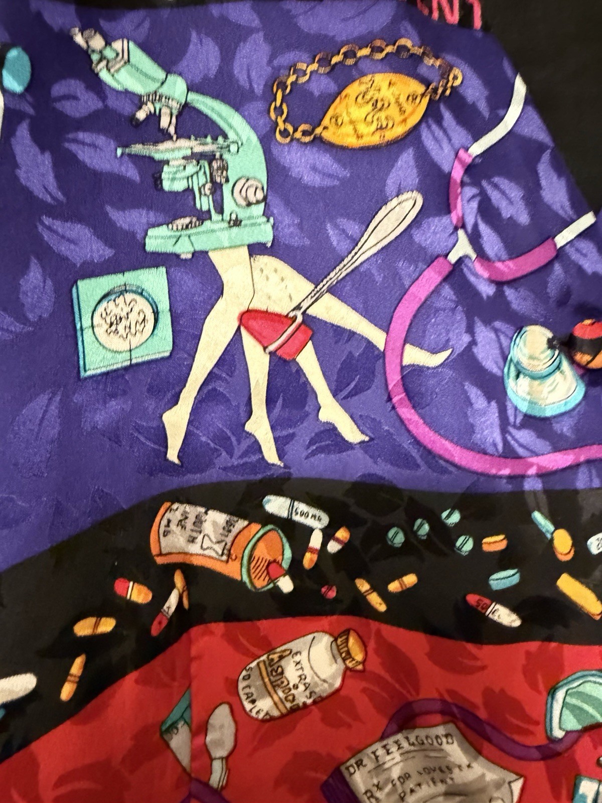 Vintage 1990s Nicole Miller Novelty Doctor Medical Print Vest, Silk, (s)