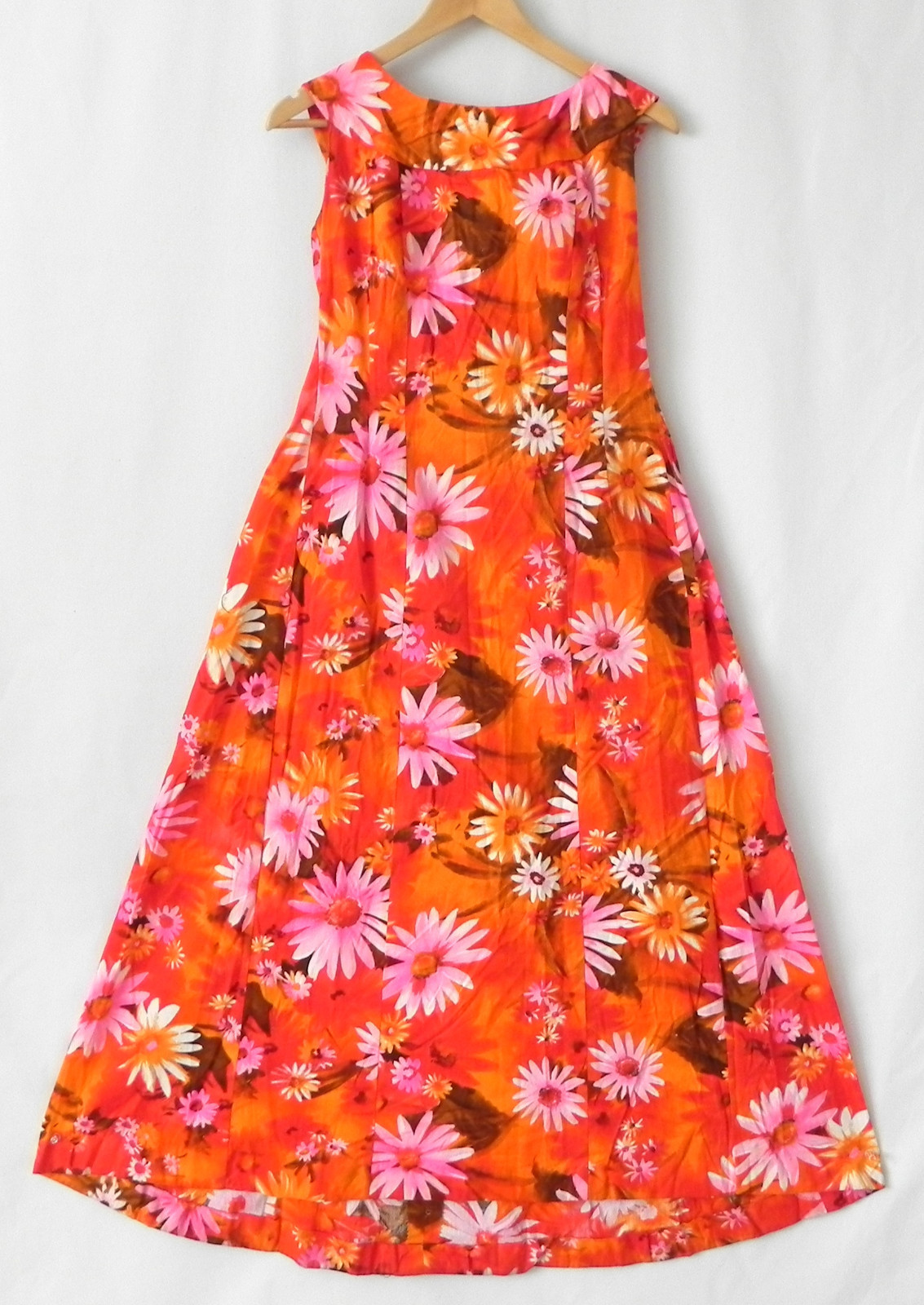 Vtg Sample Shop Waikiki Hawaii Maxi Dress Vibrant Color Floral Flared Size S