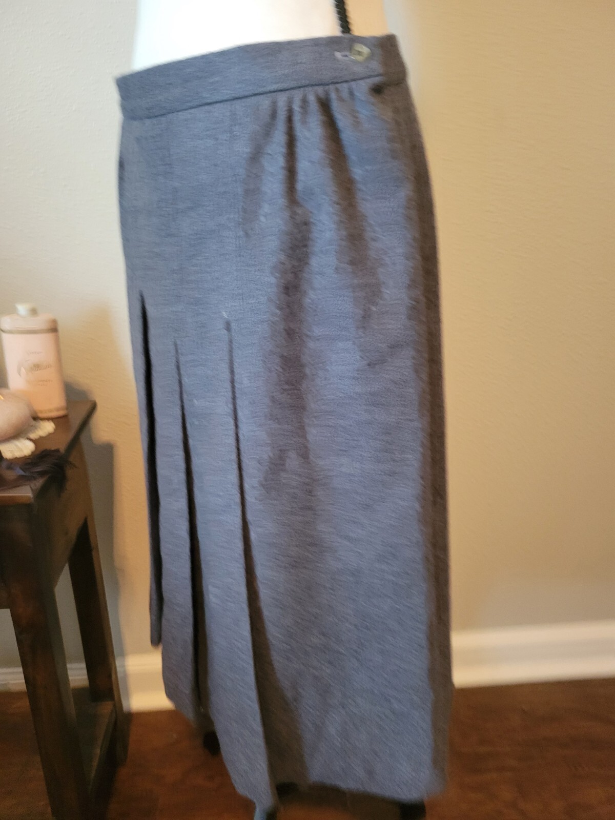 Vintage Gray Pleated Wool Skirt By JAEGER London, A-line, Size 16
