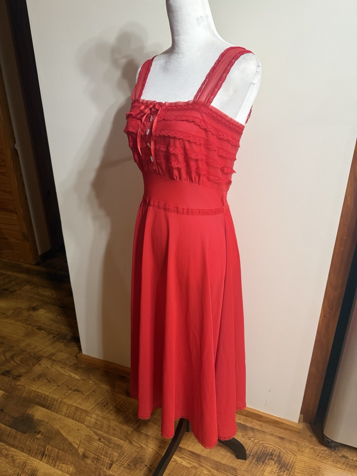 Vintage 50s 60s Henson Kickernick Frilly Pin Up Lace Slip Dress M 36 Rockabilly