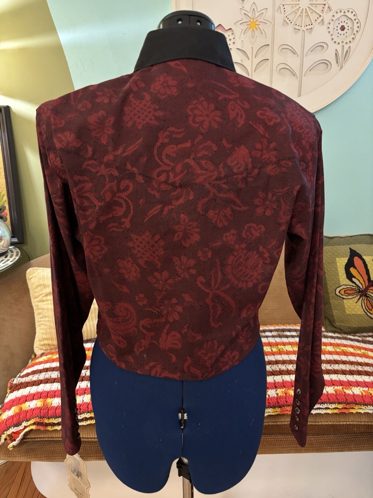 Vintage Wrangler Silver Lake Red and Black Western Top Shirt Sz Medium NOS