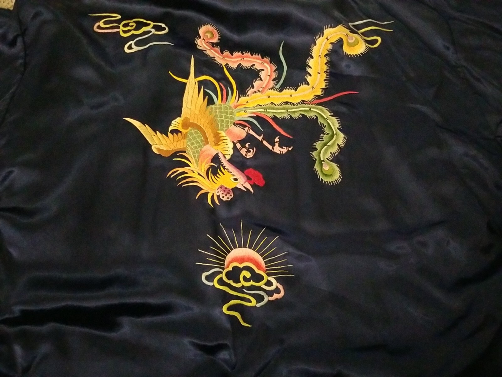 Vintage Satin Robe Longevity Hangzhou China w/ Embroidered Phoenix
