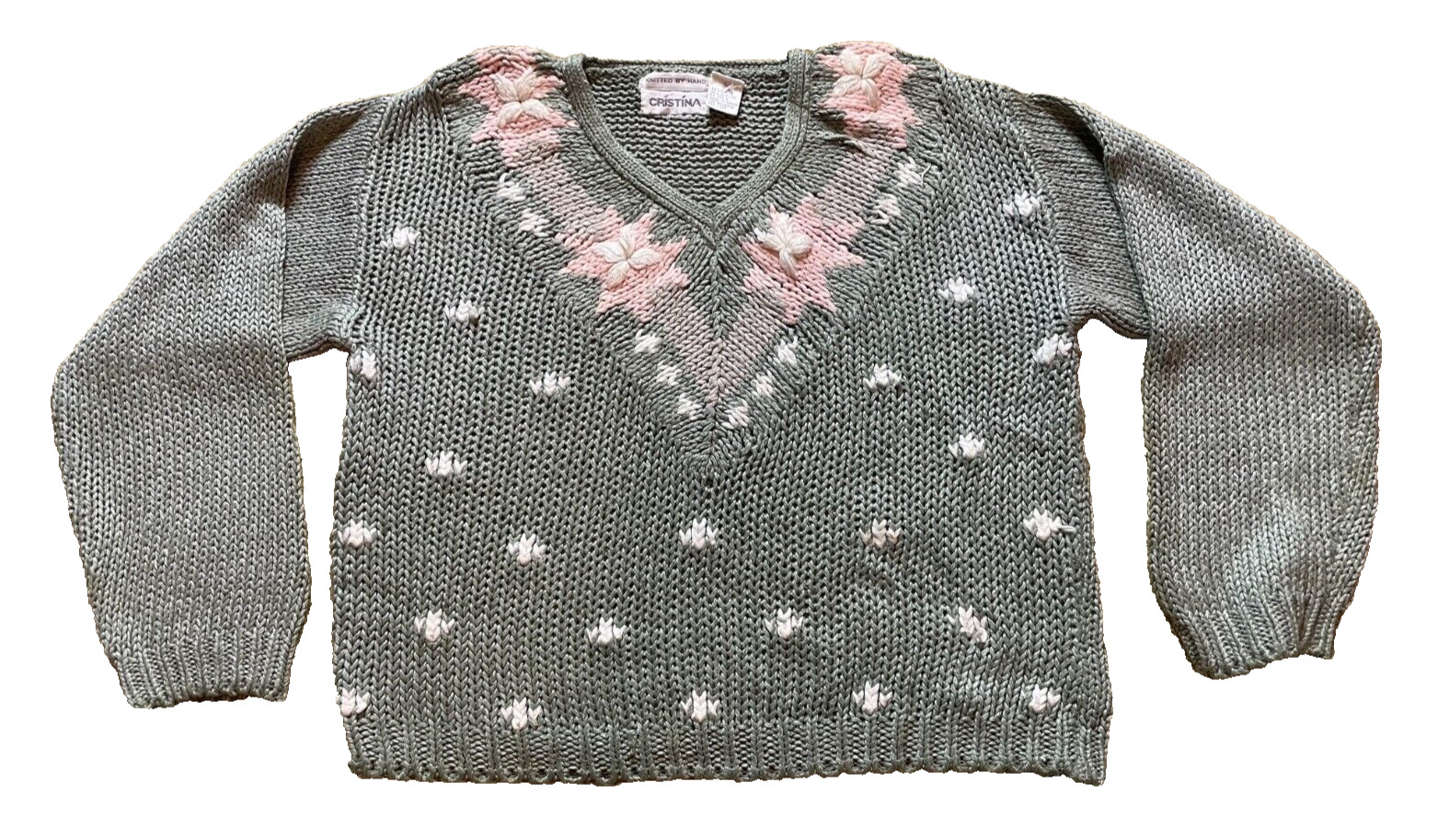 Vintage 80s Slouchy Chunky Hand Knit Granny Core Pullover Sweater Snowflake M