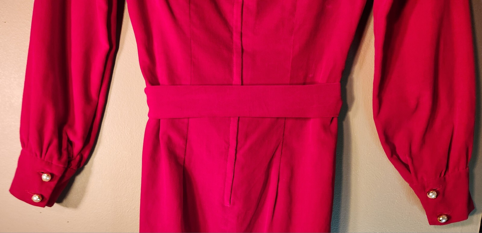 Vintage Red Velvet Dress Pearl Button Cuffs Prom Graduation Party Senior Photos