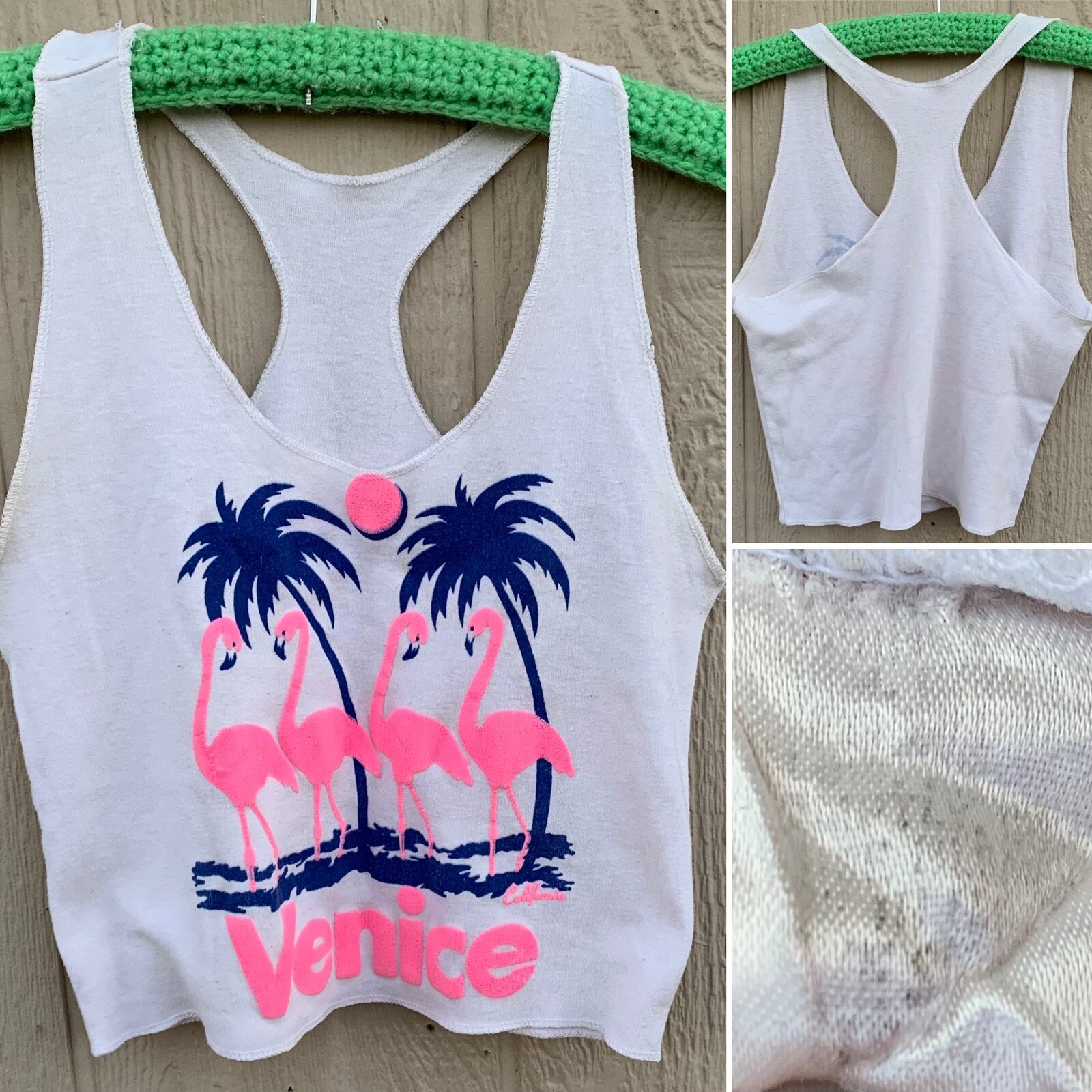vintage Venice California cropped tank top half shirt flamingos palm trees S (?)