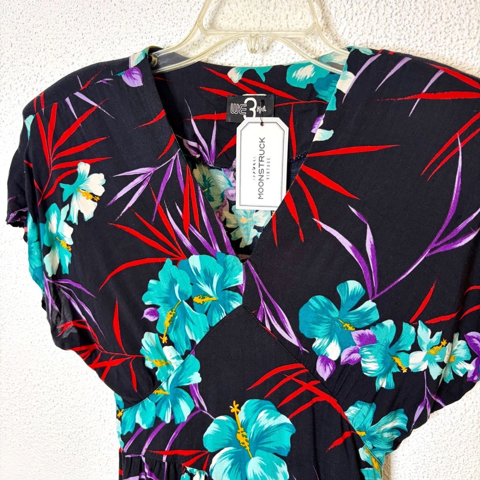 Vintage 70s/80s WE 3 Ltd New York Dress Floral Tropical Print ILGWU Union Size M