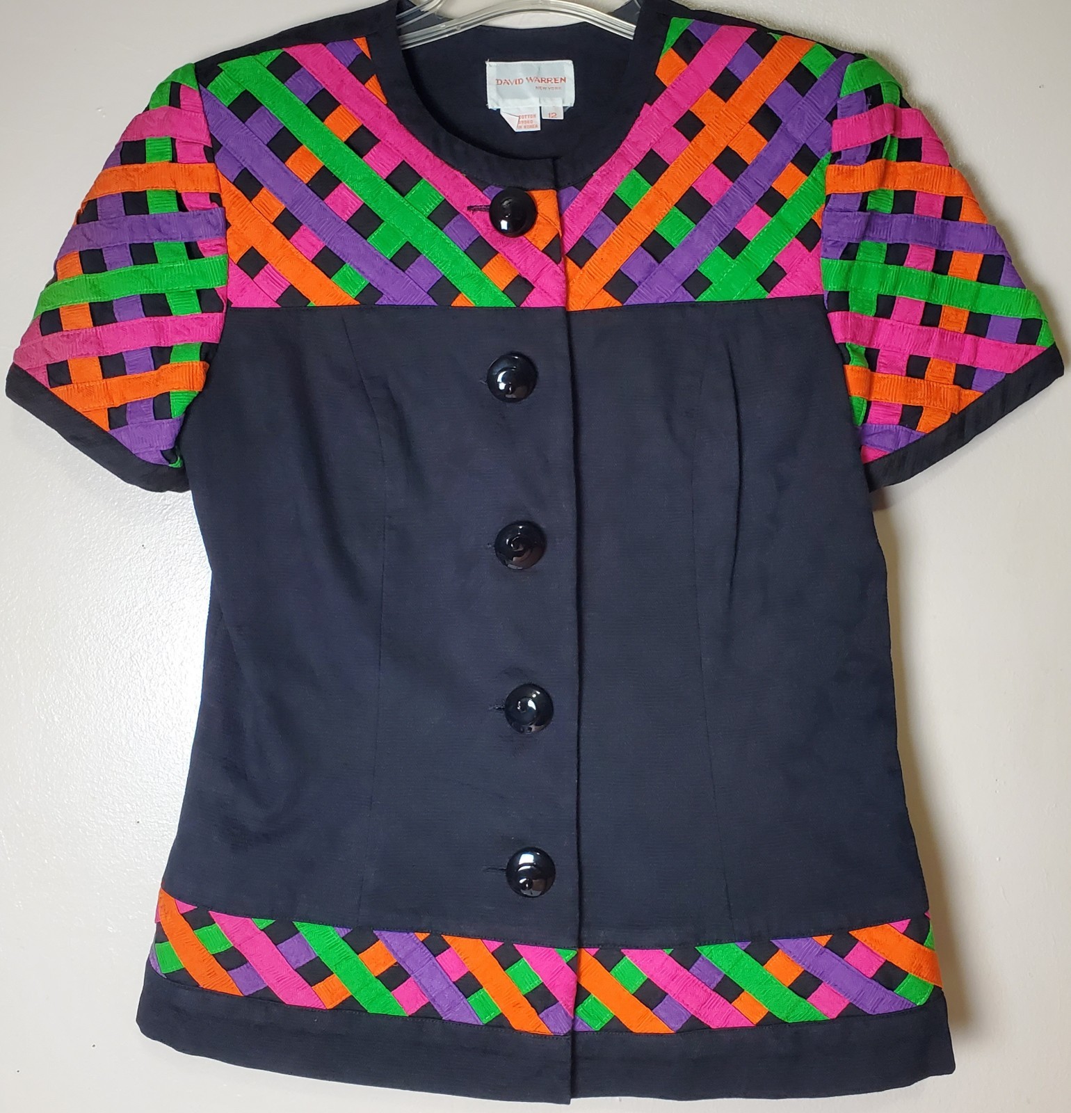 Vintage 80’s 90’s Y2K Neon Lattice Jacquard Vibrant Bold Maximalist Top Jacket